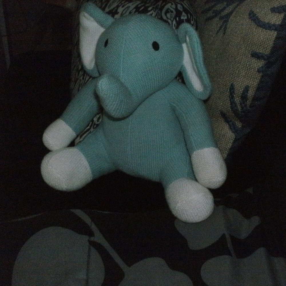 Peacock Alley Cozy Knit Blue & White Elephant Baby Plush Soft Toy 9" tall